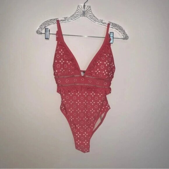 J. Crew Scalloped Ruffle Plunging One-piece Swimsuit Laser-cut Eyelet 4 - Picture 3 of 8